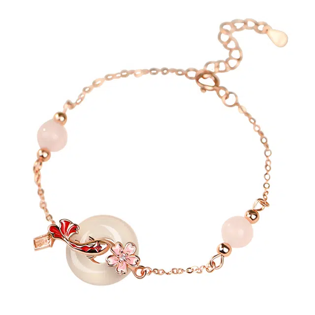 潮宏基 桃花锦鲤平安扣 新中式国潮 幸运高考上岸 逢考必过 礼盒生日#好运 玉髓 手链 女款