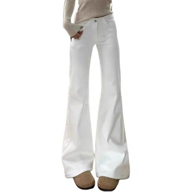 么宁 不贴腿微喇辣妹低腰弹力显瘦阔腿马蹄裤牛仔裤 女款