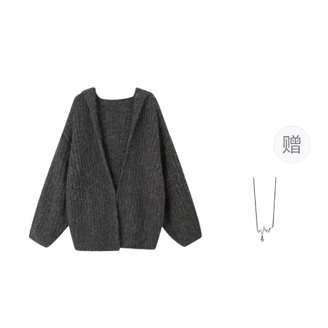 识恩 韩系慵懒风软糯连帽舒适中长款针织衫 女款