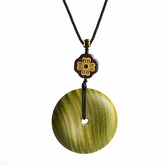 仙园韵 绿檀木平安扣吊坠手工自然原木挂件车挂#好运 绿檀 项链 男女同款情侣款