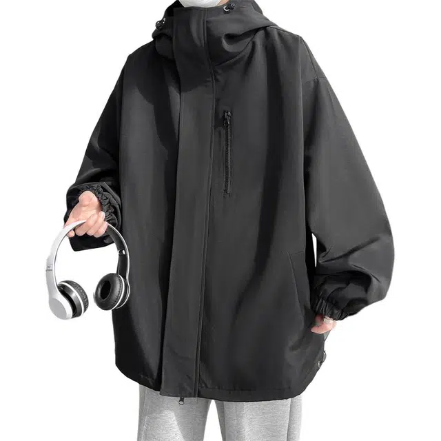 冈哉 美式复古防水冲锋纯色宽松痞帅个性潮流潮牌时尚慵懒感日常通勤柔软舒适亲肤运动户外夹克  男女同款