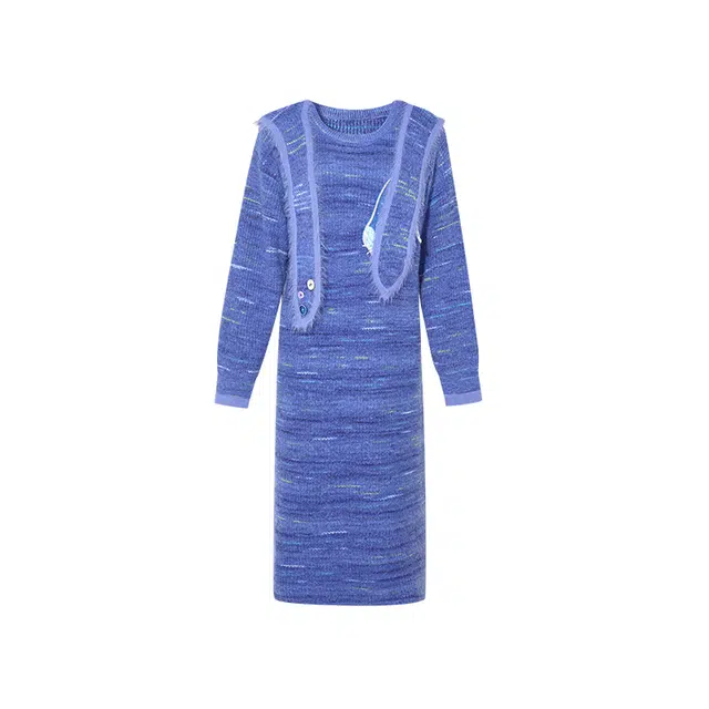 两三事 糖果梦乡 甜美可爱时尚学院风休闲宽松舒适日常百搭针织可拆帽子针织落肩袖长款长袖连衣裙 女款