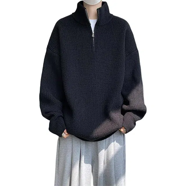 么宁 秋冬季毛衣慵懒风内搭打底衫宽松立领百搭休闲纯色上衣舒适透气个性时尚针织衫 男女同款