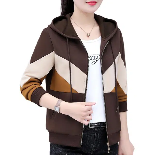 缪斯的诱惑 高品质经典时尚优雅洋气减龄独特设计舒适休闲运动上衣轻便软壳衣百搭拼接撞色日常通勤拉链开衫连帽针织外套夹克 女款