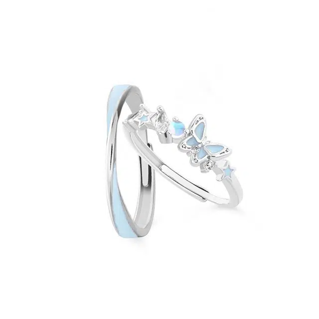 郁馨 闪耀星河甜心梦幻招财福蝶幸福缠绕 梦幻转运饰爱一生开口可调节对戒蝶恋花镶钻恋爱告白#好运 合金 锆石戒指 男女同款情侣款