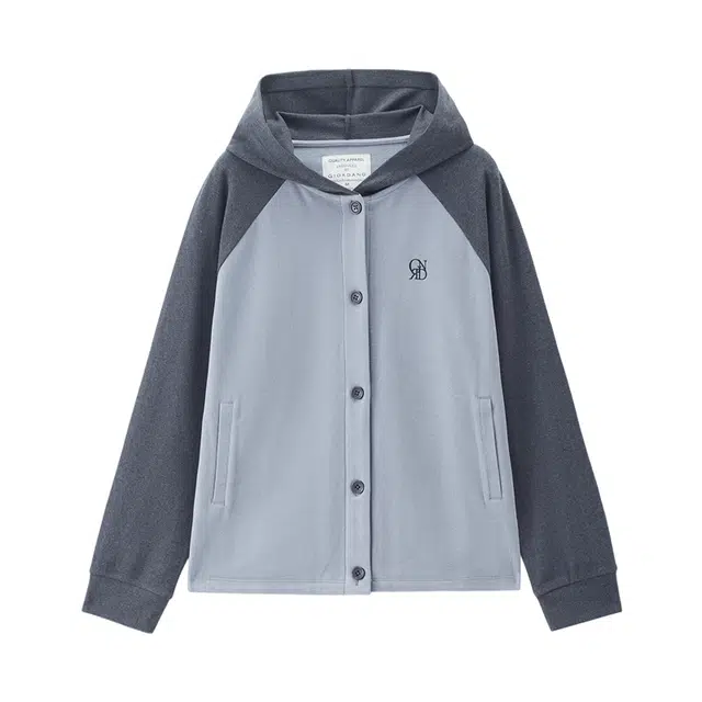 佐丹奴 休闲外套刺绣撞色宽松连帽插肩卫衣开衫夹克 女款