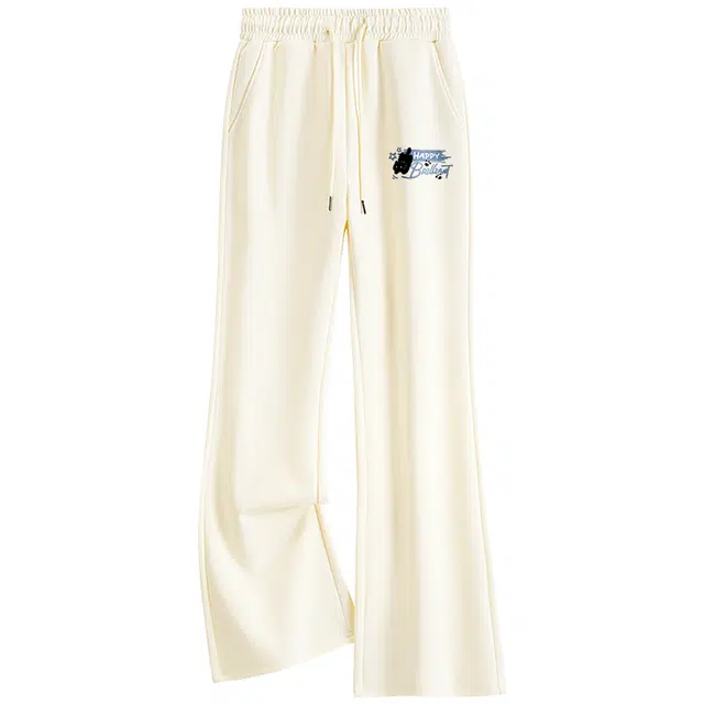 棉致 活泼跳跳猫百搭潮流时尚个性柔软细腻弹性抗皱保暖舒适透气松紧系带喇叭休闲裤 女款