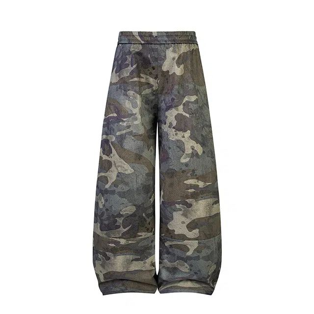 头号青年 美式复古迷彩工装裤小众设计弯刀裤男女镰刀裤休闲裤 男款