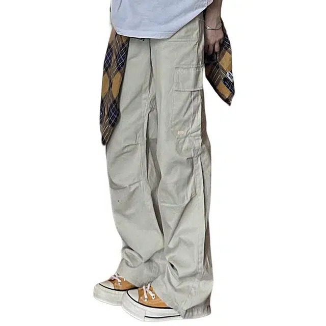 北欧攻略 秋冬美式伞兵褶皱设计宽松大码显瘦直筒痞帅氛围感街头风休闲工装裤 男女同款