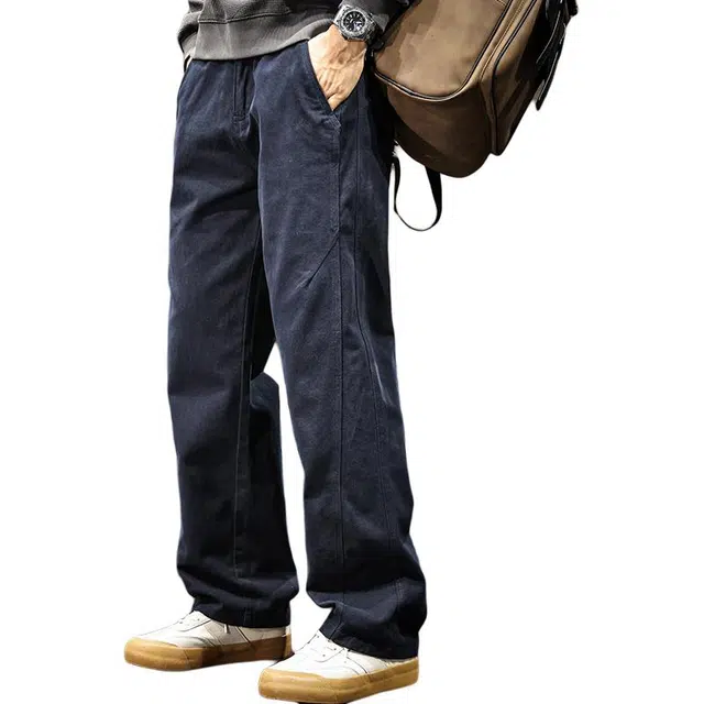 路杰邦 美式高端纯色直筒裤男士宽松阔腿百搭长裤秋季工装裤子潮休闲裤 男款
