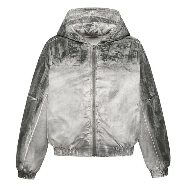 极限涡轮 美式高街重磅废土风喷漆做旧宽松百搭字母刺绣设计感保暖外套棉服 男女同款