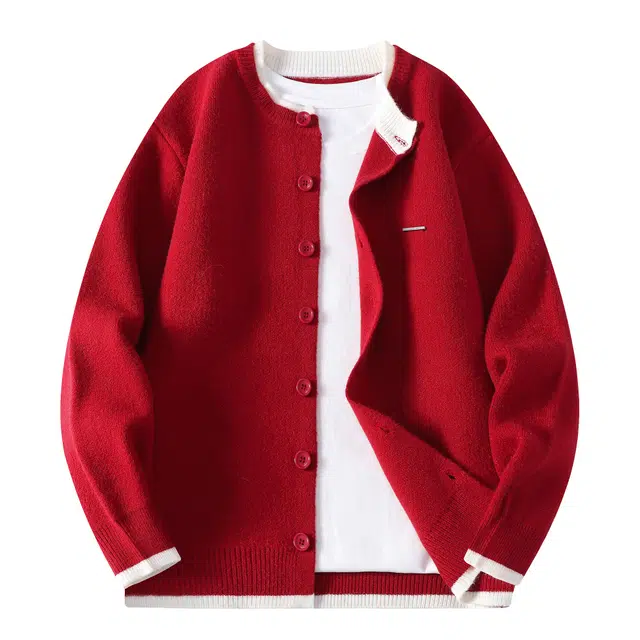 北欧攻略 日系小众设计感开衫圆领拼色单排扣学生党叠穿内搭打底衫潮流百搭落肩休闲显瘦秋冬季保暖针织衫 男女同款