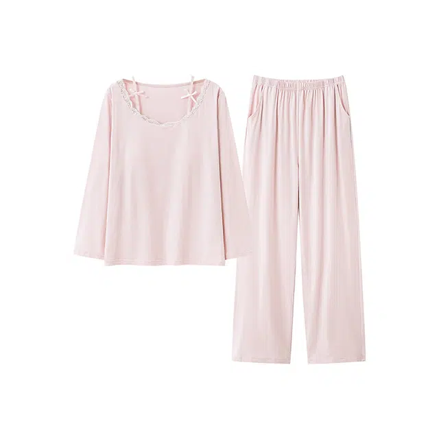 潞优野 甜美休闲带胸垫磨毛柔软舒适棉假两件闺蜜春秋季家居服睡衣套装 女款