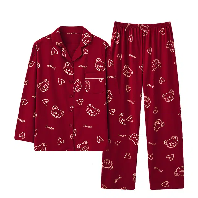 潞优野 喜庆舒适纯棉柔软长袖新娘本命年家居服春秋款睡衣套装 女款