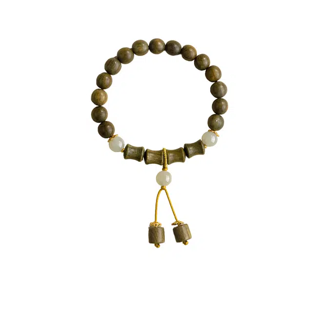 仙园韵 自然竹节步步高升转运珠好运连连木质文玩盘玩 绿檀 手串 男女同款情侣款