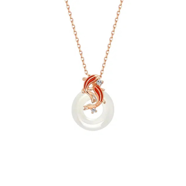 【鲤跃龙门】 潮宏基 锦鲤平安扣锁骨链 新中式国风 小众轻奢高级设计感 优雅气质有质感 好运随身双重祥瑞百搭不撞款天然 玉髓 项链 女款