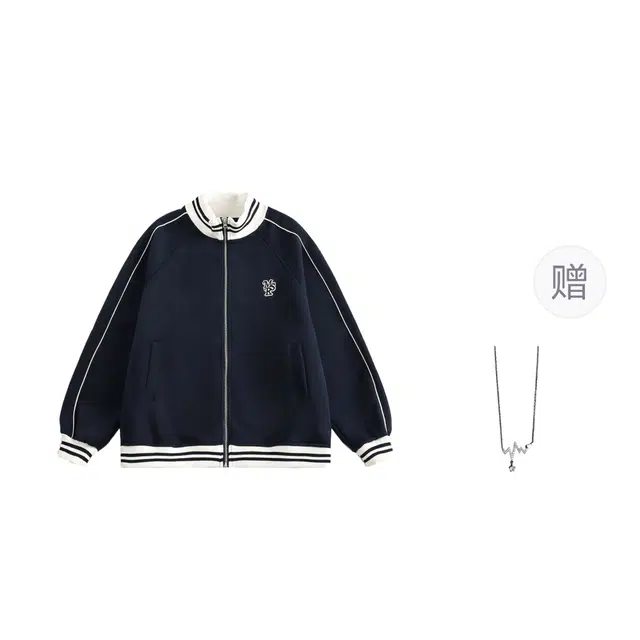 识恩 美式复古宽松拼接刺绣立领长袖休闲夹克外套通勤百搭棒球服 女款