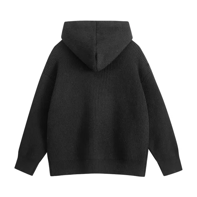 吾皇猫 原创美式复古高街简约基础款学院风连帽针织上衣慵懒风时尚贴布宽松休闲双拉链外套潮流潮牌百搭春秋季夹克 男女同款