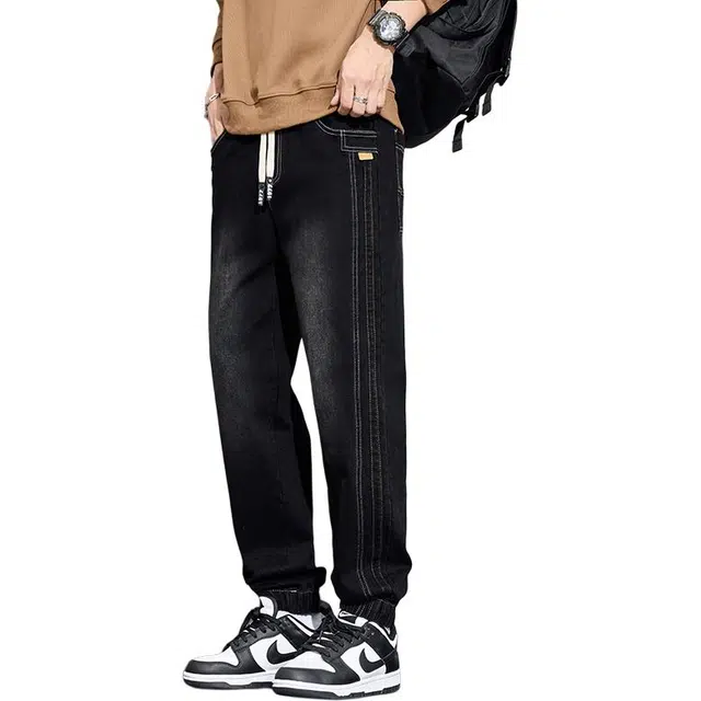 协协乐 高端高街机能风男士春秋季美式复古做旧水洗宽松哈伦束脚工装九分裤青少年抽绳休闲长裤秋冬款潮牌牛仔裤 男款