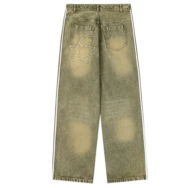 极限涡轮 美式复古高街潮流破洞做旧痞帅宽松休闲百搭设计感直筒长裤牛仔裤 男女同款