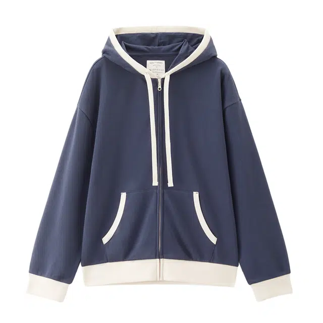 佐丹奴 宽松开衫撞色边袋鼠兜连帽廓形卫衣外套夹克 女款