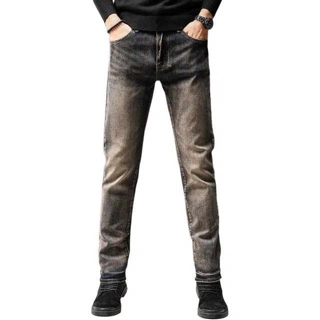 贵色 秋季 美式百搭时尚潮流休闲舒适直筒弹力小脚长裤牛仔裤 男女同款