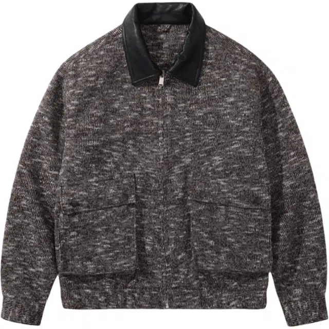 希越 美式复古高级感重磅针织花呢子外套秋冬季潮牌宽松休闲翻牌拼色夹克 男款