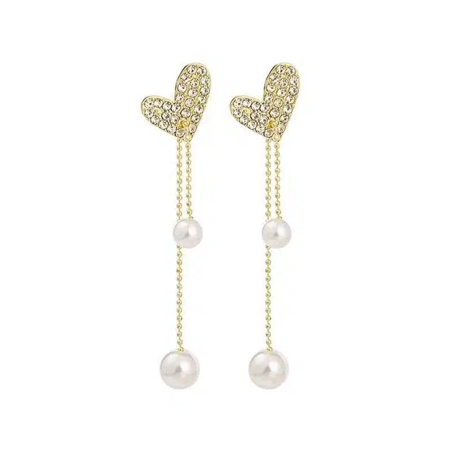 澜耀 爱心气质流苏珠珠耳坠 小众设计轻奢百搭时尚 合金 耳环 女款