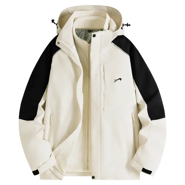 贵人鸟 全天候系列 拼接撞色百搭石墨烯保暖内胆拒水防风连帽冲锋上衣三合一夹克外套 男女同款