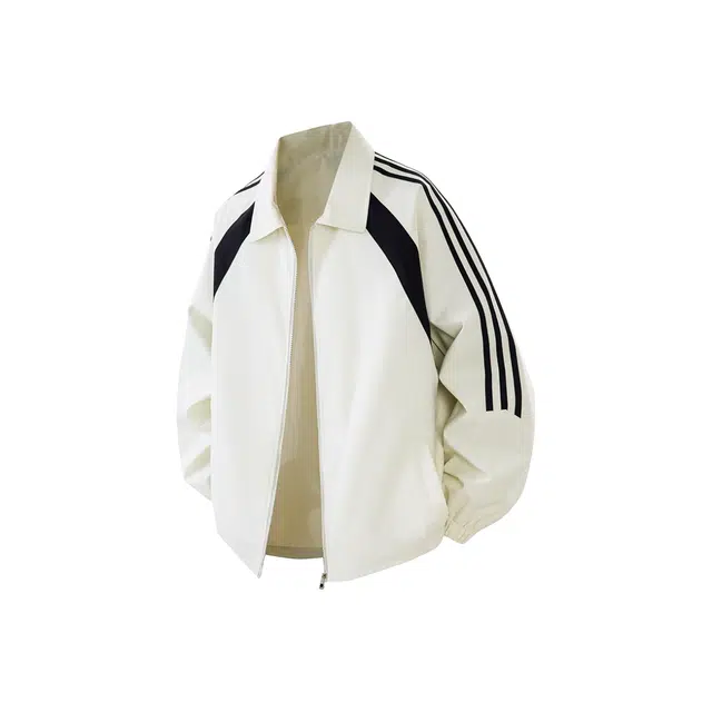 哲源 美式复古简约纯色上衣拼接撞色经典三条杠设计感春秋外套潮牌百搭宽松舒适飞行员翻领休闲夹克 男女同款