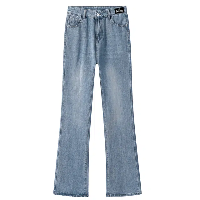 普鲁士多特蒙德 美式复古高街废土风巴黎弯刀重工水洗做旧垂感柔软休闲宽松百搭中腰日常通勤直筒微喇牛仔裤 男女同款