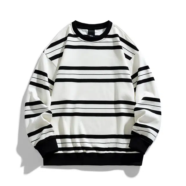 稻草人 潮流百搭春秋季长袖港风宽松打底衫高街撞色条纹卫衣 男女同款