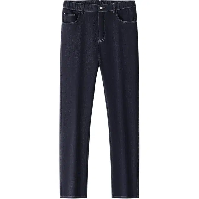 红豆 棉柔暖感磨毛内里宽松百搭半松紧腰通勤休闲直筒长裤牛仔裤 男款