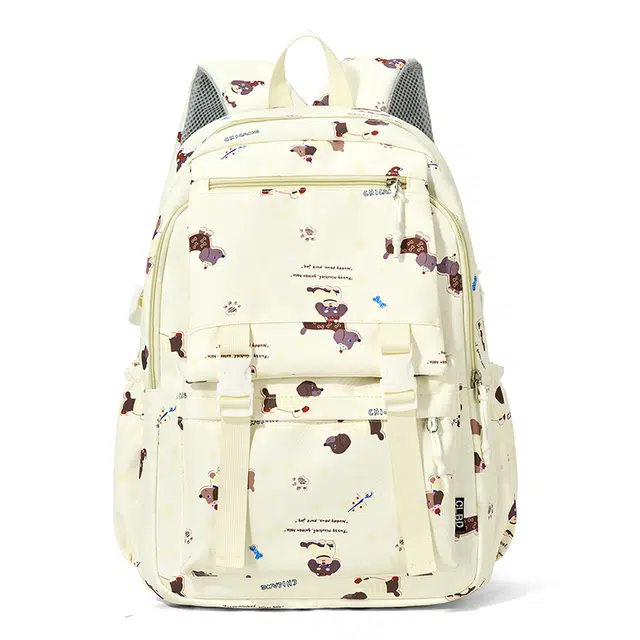 帕克熊 时尚萌趣小清新印花大容量 斜纹布 双肩包 常规 男女同款情侣款 多色