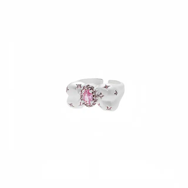 阿葱饰品 浪漫蝴蝶结 精致粉色锆石高级感甜美可爱优雅时尚个性气质指环食指戒#好运 合金 戒指 女款