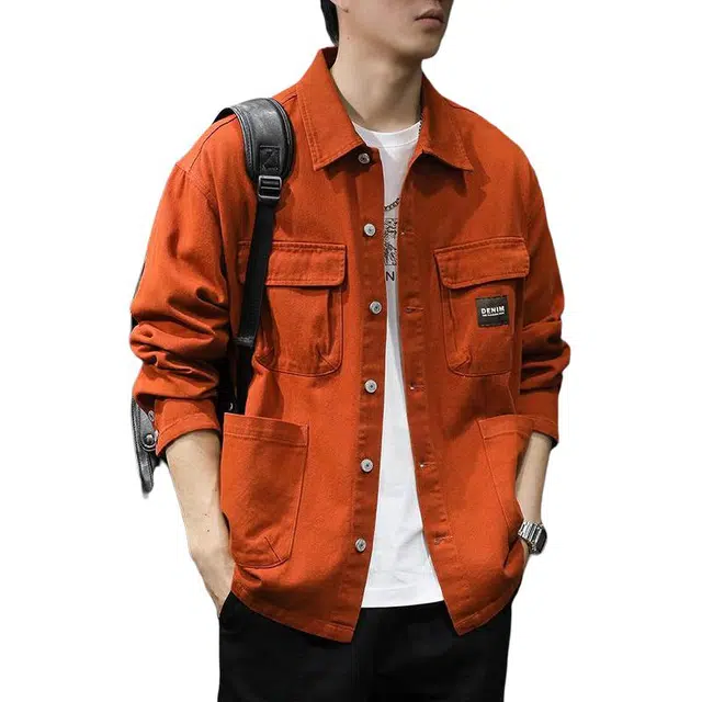 前进牛 美式重磅休闲翻领工装夹克猎装休闲衬衫多口袋硬汉风纯棉伐木夹克多巴胺城市机能潮流未来主义痞帅休闲长袖上衣牛仔外套 男款