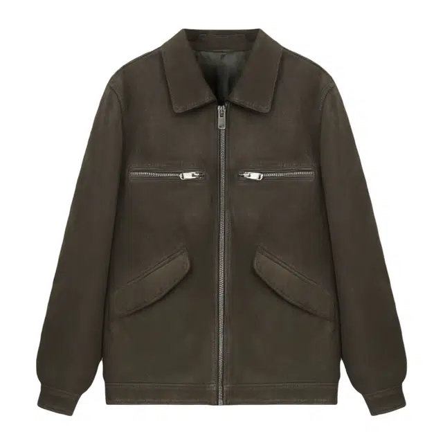 高级感复山羊皮男短款修身机车古翻领秋季外套皮衣 男款