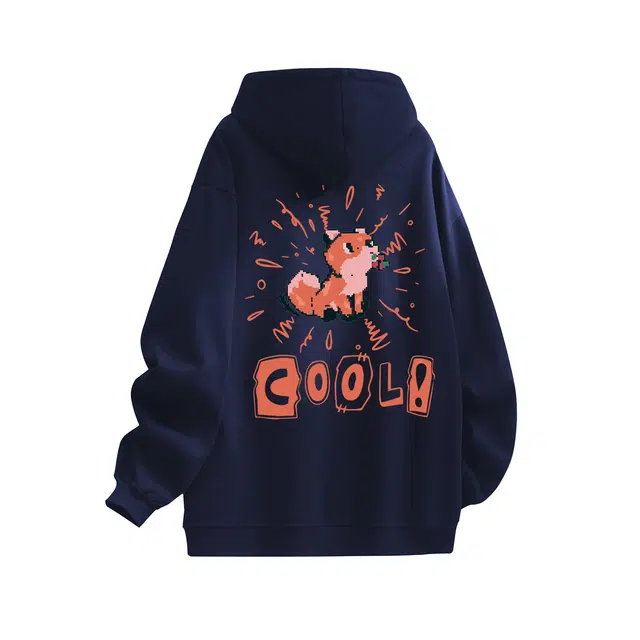 萌芽熊 萌芽熊美式高街像素风卡通狐狸宽松舒适休闲潮流时尚个性百搭纯色印花设计长袖连帽卫衣 男女同款