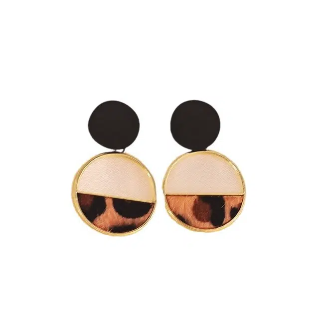彤彤兔 欧美复古几何圆圈耳环豹纹高级感时尚耳坠耳饰 合金 耳钉 女款
