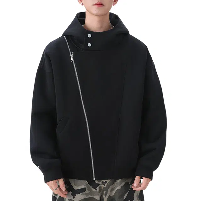 冈哉 不规则廓形立体拼接纯色小众设计美式复古宽松休闲百搭潮流痞帅连帽舒适日常通勤卫衣 男女同款