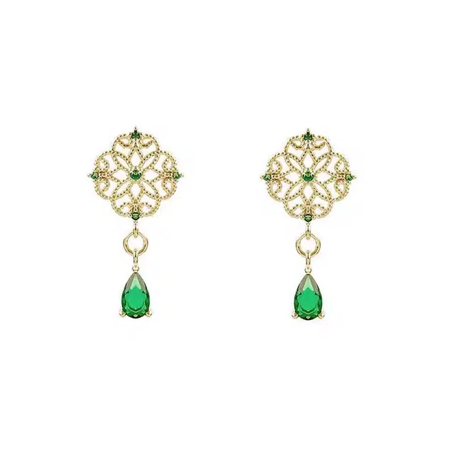 澜耀 复古祖母绿 小众设计宫廷风个性气质时尚耳饰#好运 合金 耳环 女款