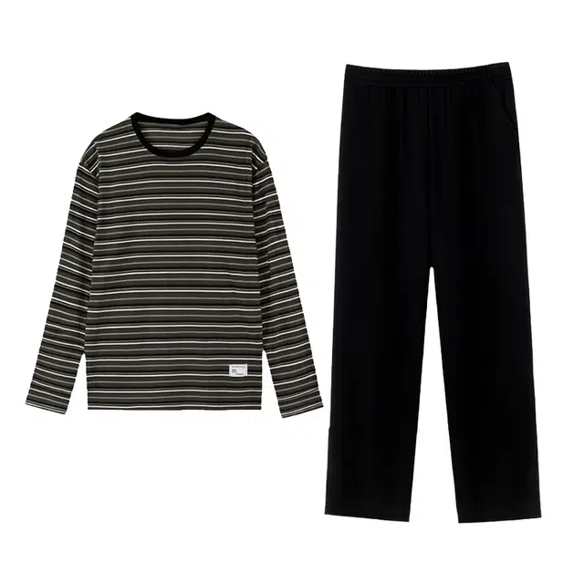 潞优野 高级感条纹长袖莫代尔家居服圆领套头春秋款睡衣套装 男款