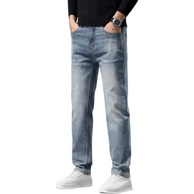 潮人榜 春秋款高端潮牌舒适弹力男士长裤子宽松美式潮流时尚韩版高级感直筒牛仔裤 男款