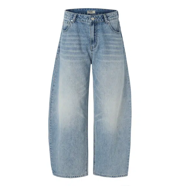 下层基础 美式多色弧形弯刀直筒阔腿百搭基础长裤子牛仔裤 男女同款