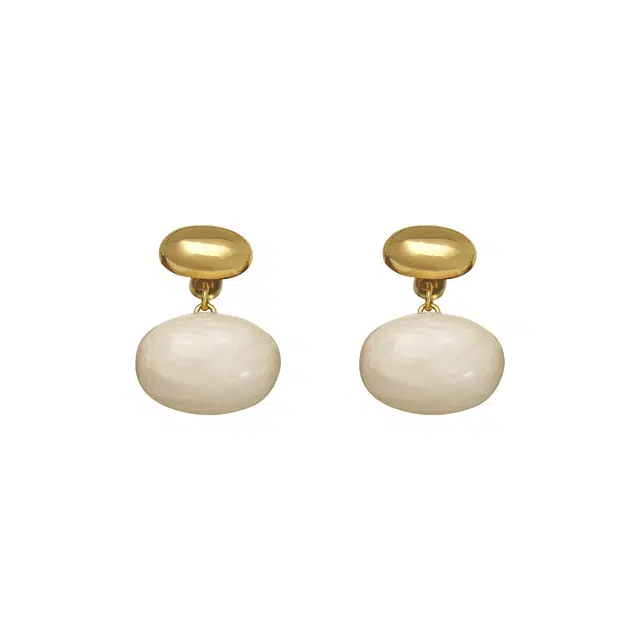 澜耀 气质白色几何椭圆 小众设计轻奢高级感时尚 铜合金 耳环 女款