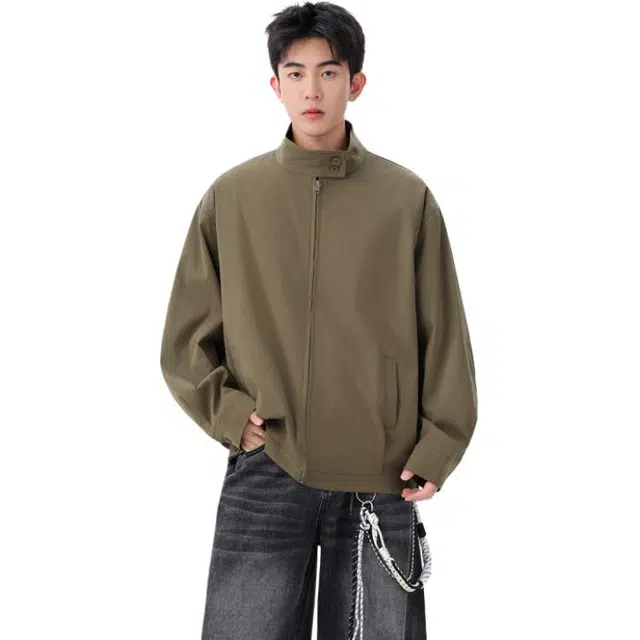 佐菲利 美式复古扎染立领皮高街痞帅设计感皮衣外套潮夹克 男女同款