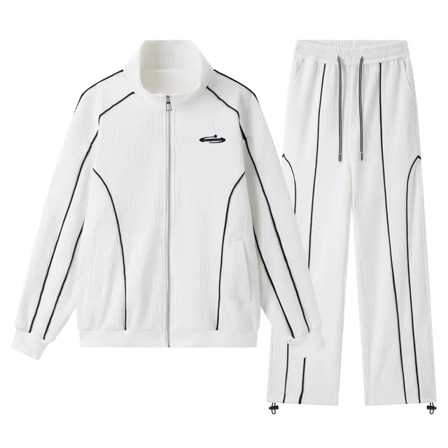 明尼凯 美式复古纯色重磅小众个性设计感宽松简约时尚百搭高级感拼接解构痞帅卫衣舒适卫裤条纹肌理感情侣休闲运动套装 男女同款