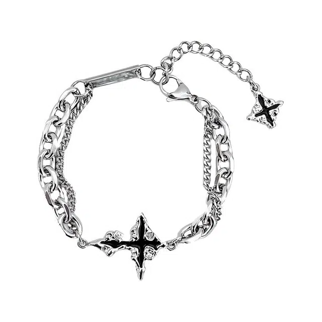 兮畔 嘻哈溶解暗黑十字架金属独特精致简约高端男款百搭小众设计高级感美式潮流时尚#好运 钛钢 手链 男女同款情侣款