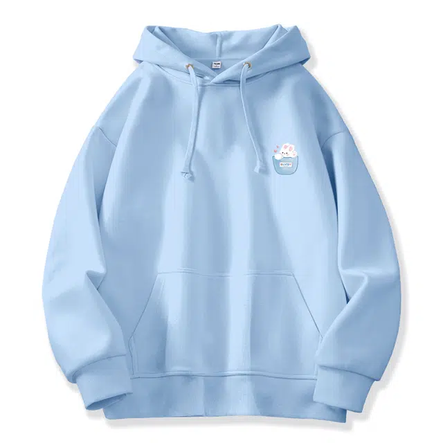 棉致 口袋兔兔简约设计感多巴胺卡通学院风百搭休闲通勤落肩宽松柔软舒适套头连帽卫衣 男女同款