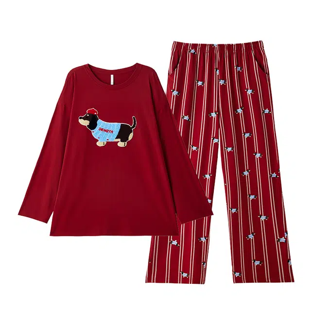 俏薇妮 新婚结婚春秋女本命年纯棉条纹家居服睡衣礼盒 女款